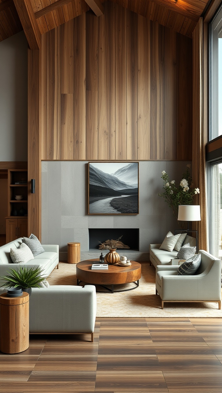 20 Inspiring Ideas for Your Dream Transitional Living Room - Incorporate Natural Textures with Wood and Stone