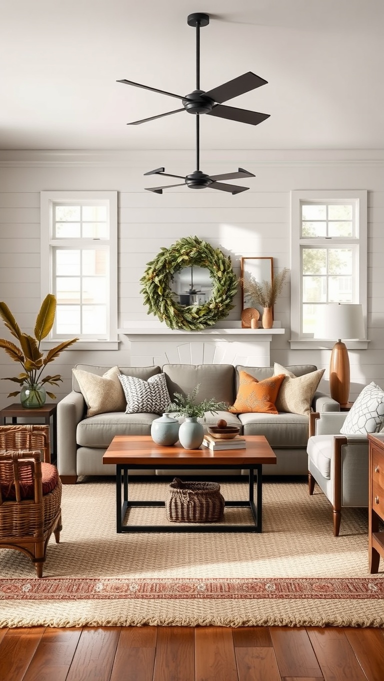 20 Cozy Ideas for Your Warm Farmhouse Living Room - 20. Seasonal Decor: Change Accents with the Seasons