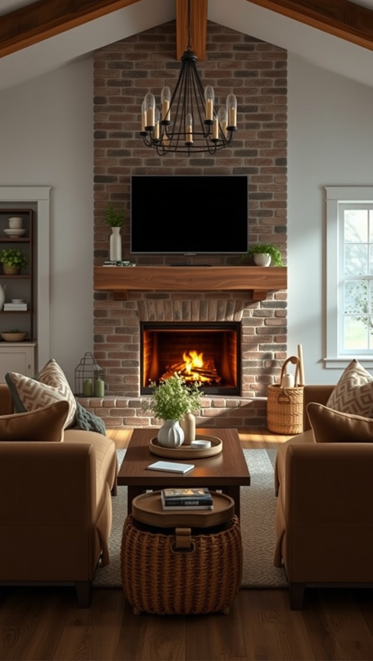 20 Cozy Ideas for Your Warm Farmhouse Living Room - 6. Cozy Up with a Fireplace: Create a Focal Point