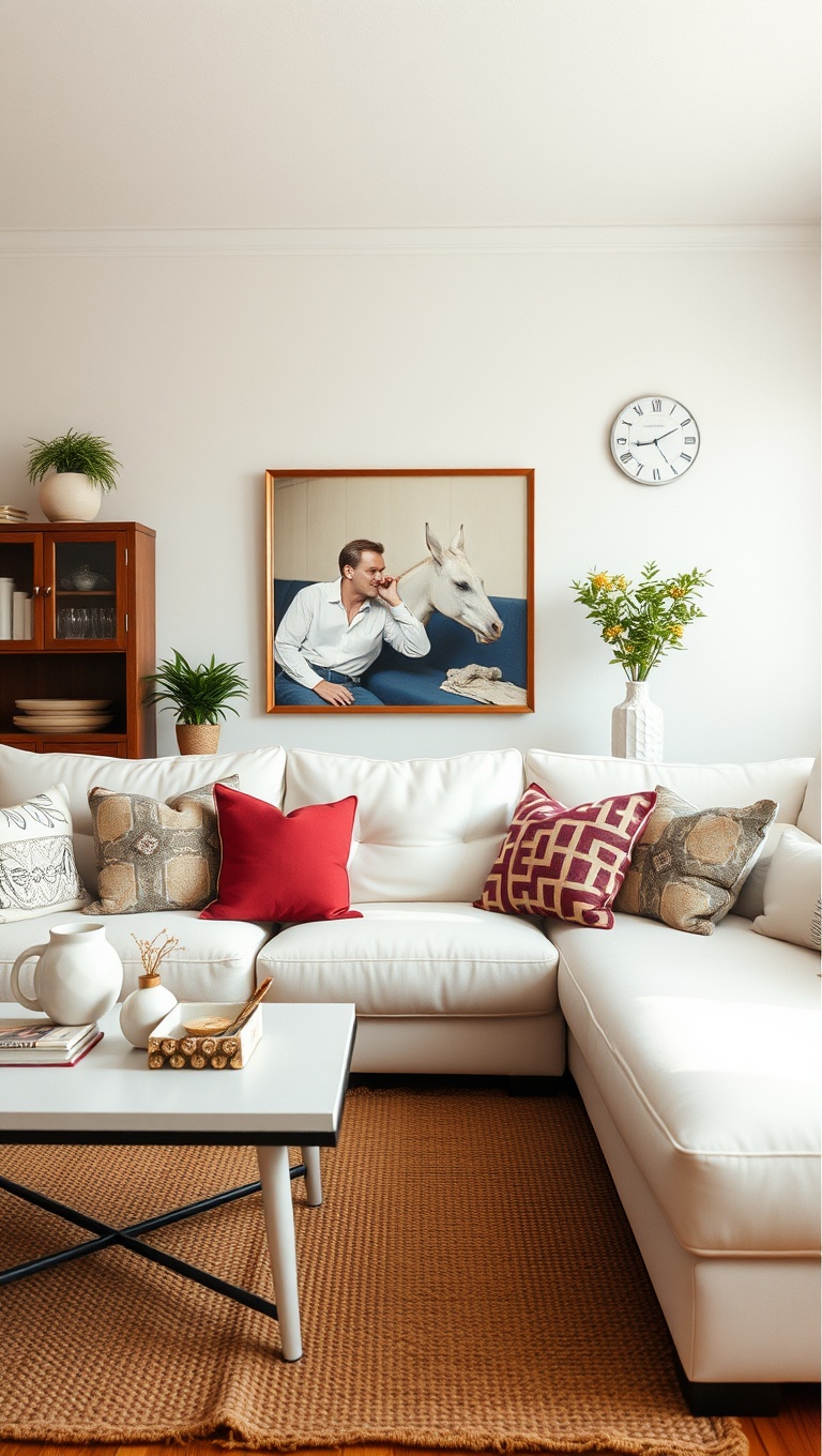20 Bright and Breezy Ideas for Your White Couch Living Room - 16. Go for a Vintage Look: Thrifted Finds