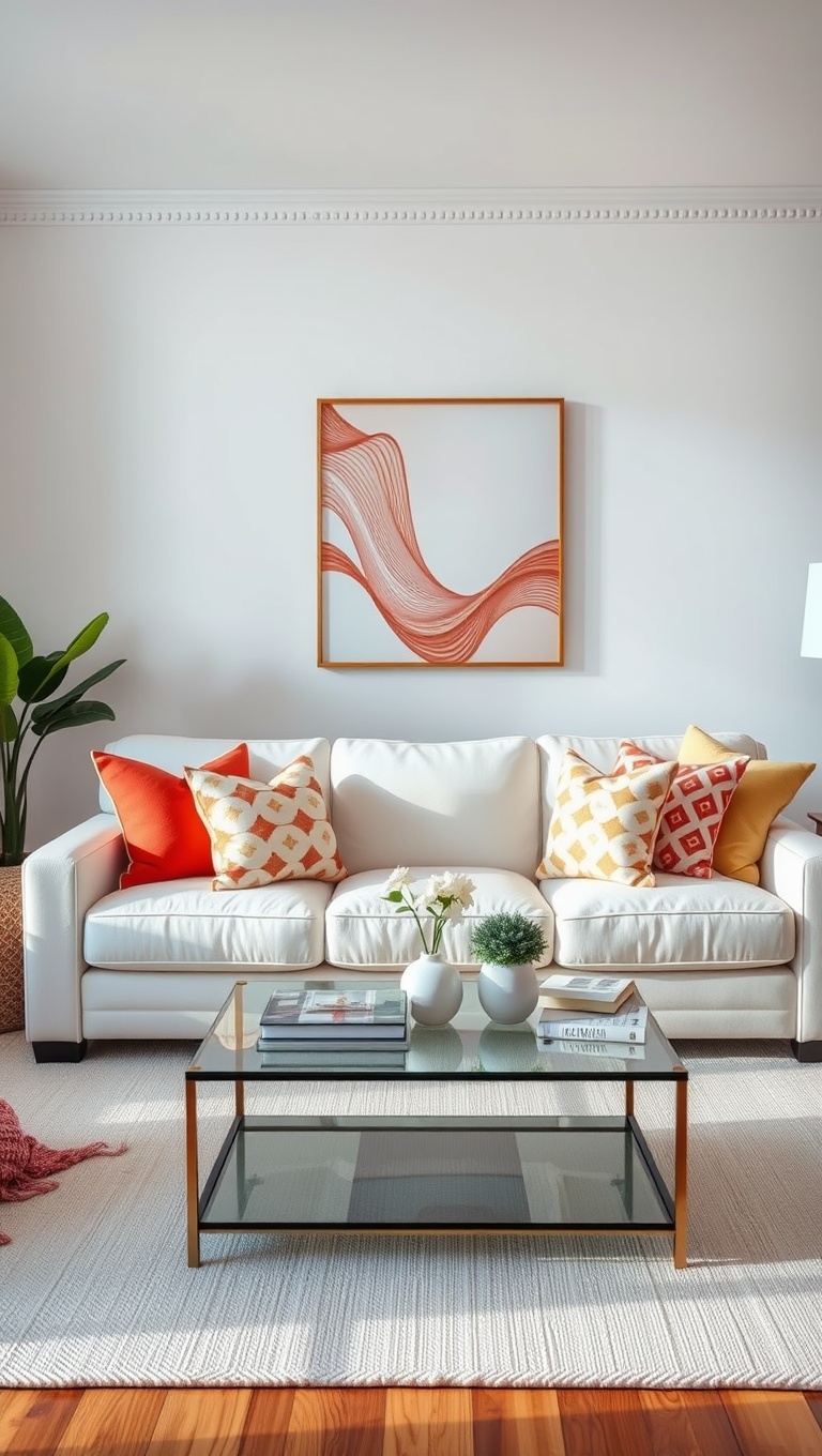 20 Bright and Breezy Ideas for Your White Couch Living Room - 1. Embrace Colorful Accents: Throw Pillows Galore!
