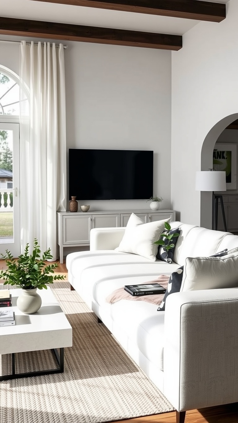 20 Bright and Breezy Ideas for Your White Couch Living Room - 17. Incorporate a Coffee Table: Functional and Chic
