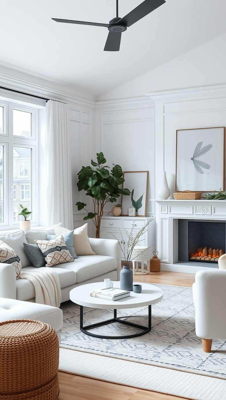 20 Stunning Ideas to Elevate Your White Living Room - 12. Scandinavian Style: Cozy and Functional