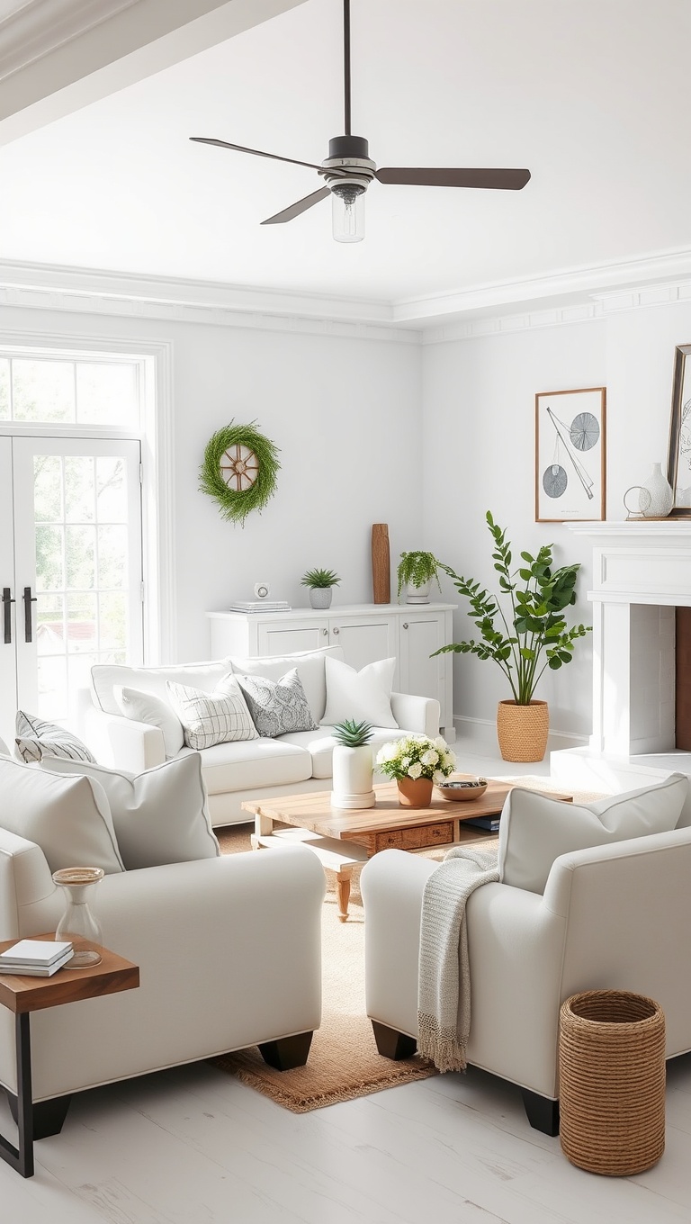 20 Stunning Ideas to Elevate Your White Living Room - 5. Farmhouse Charm: Rustic Elements in a White Room
