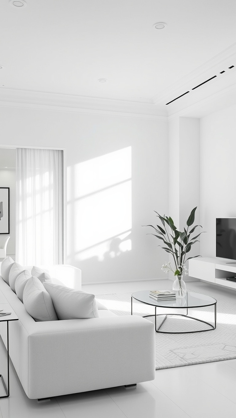 20 Stunning Ideas to Elevate Your White Living Room - 4. Minimalist Magic: Less is More in White Spaces