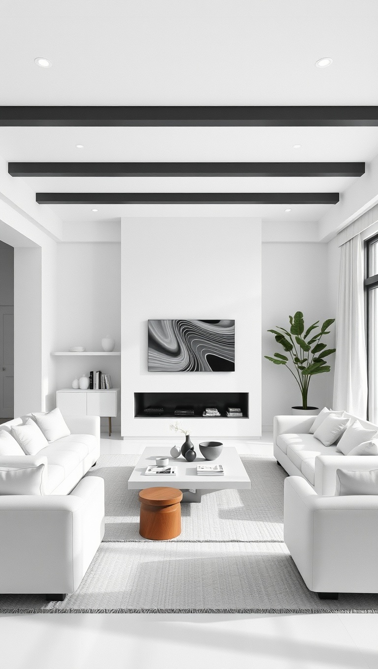 20 Stunning Ideas to Elevate Your White Living Room - 7. Sleek Modernism: Clean Lines and Simple Designs