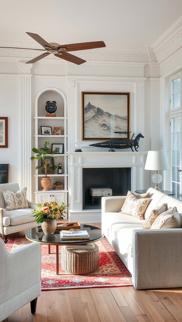 20 Stunning Ideas to Elevate Your White Living Room - 13. Vintage Finds: Mixing Old and New