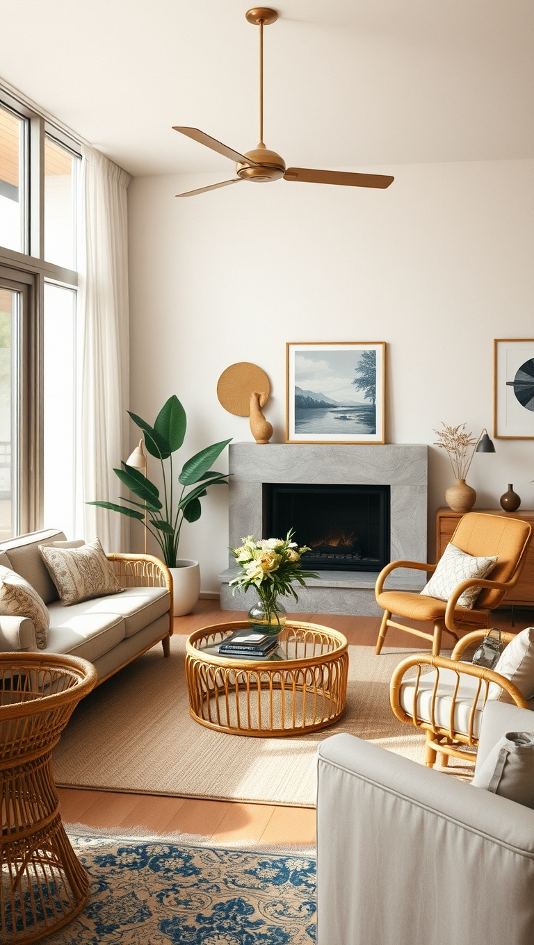 25 Groovy Ideas to Transform Your Living Room into a 70s Paradise! - 23. Rattan and Cane Elements