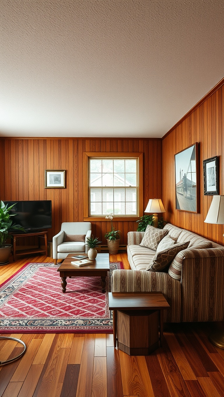25 Groovy Ideas to Transform Your Living Room into a 70s Paradise! - 6. Vintage Wood Paneling