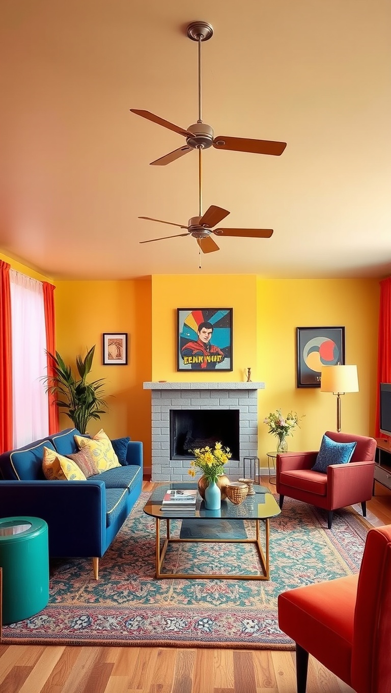 25 Groovy Ideas to Transform Your Living Room into a 70s Paradise! - 1. Bright and Bold Color Palettes