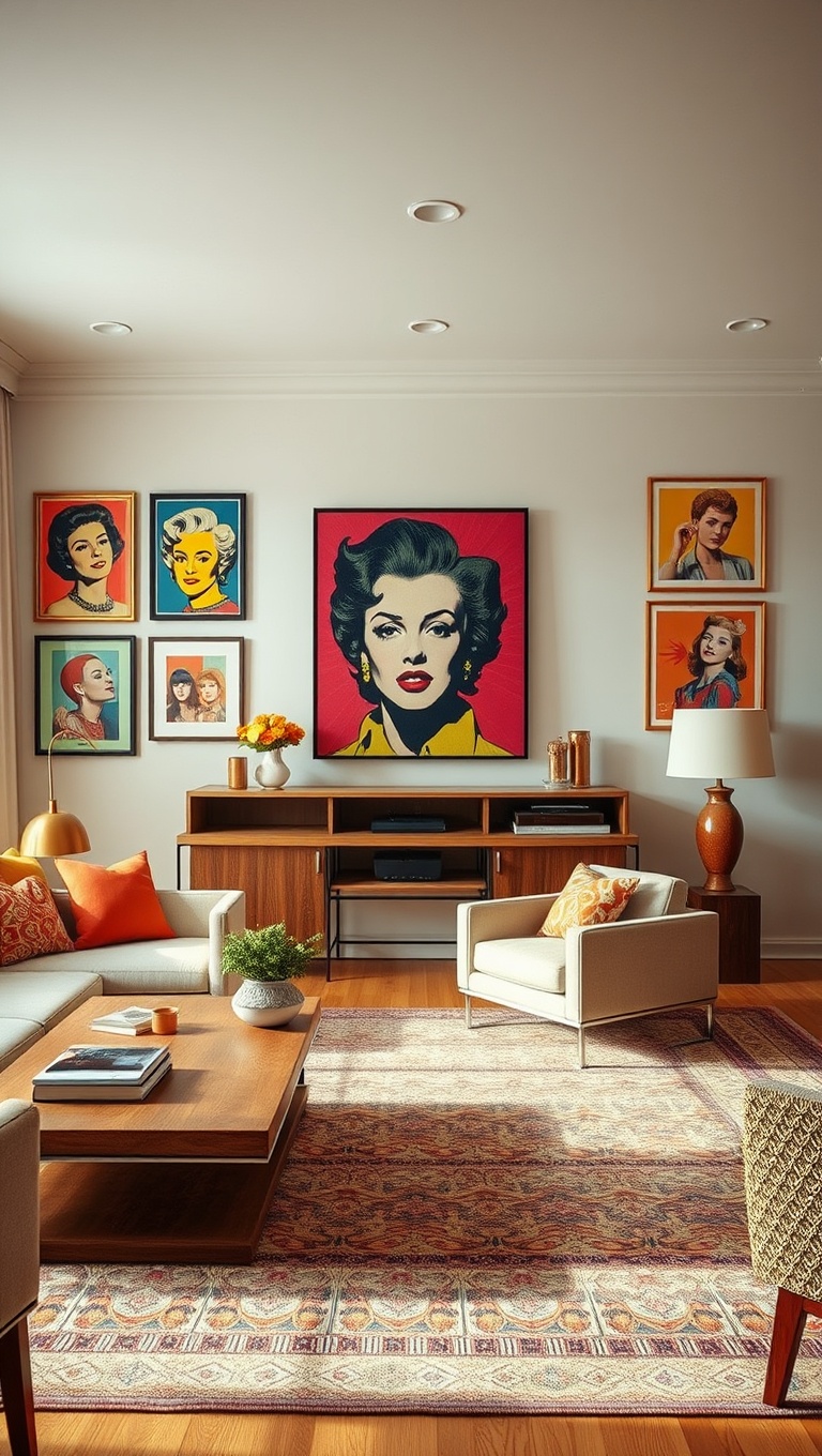 25 Groovy Ideas to Transform Your Living Room into a 70s Paradise! - Pop Art on the Walls