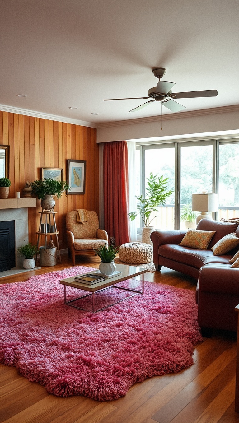 25 Groovy Ideas to Transform Your Living Room into a 70s Paradise! - 4. Shag Rugs for Cozy Comfort