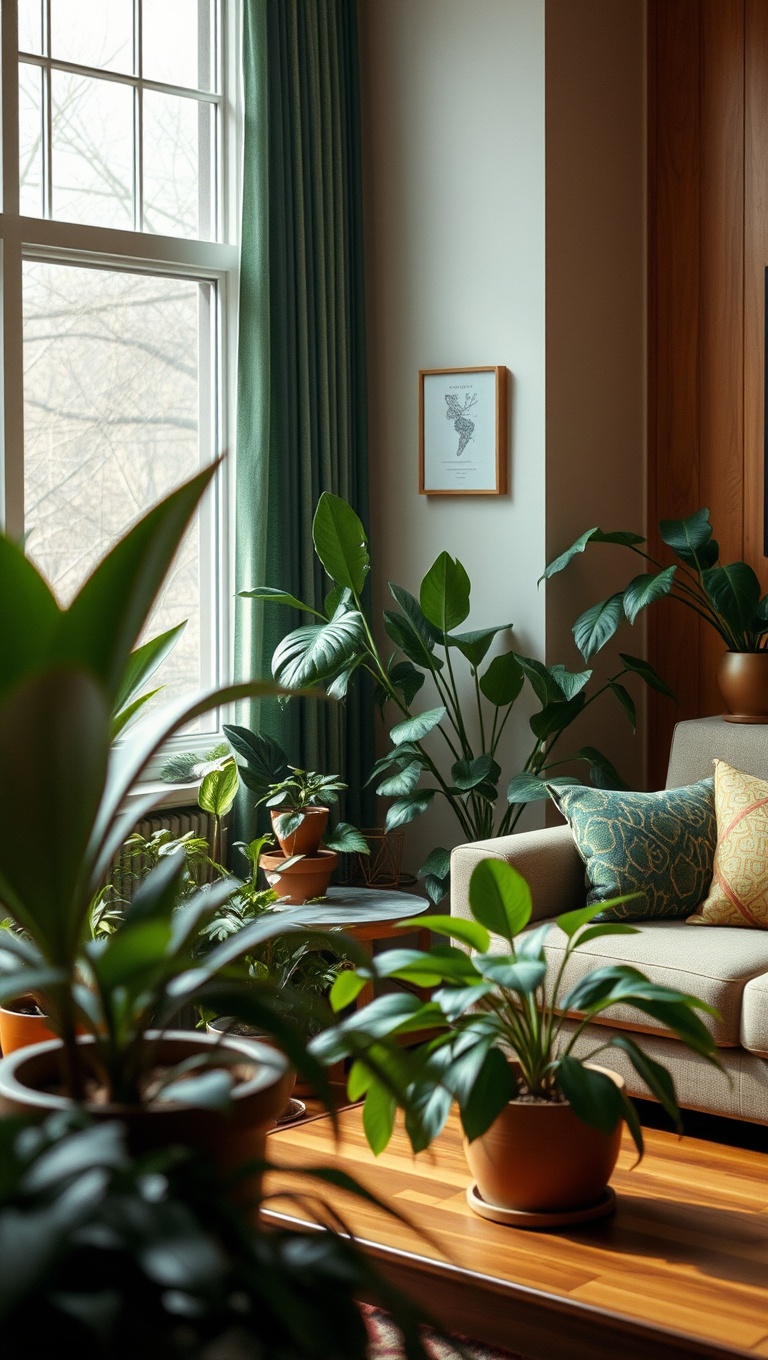 25 Groovy Ideas to Transform Your Living Room into a 70s Paradise! - 24. Incorporating Nature with Indoor Plants