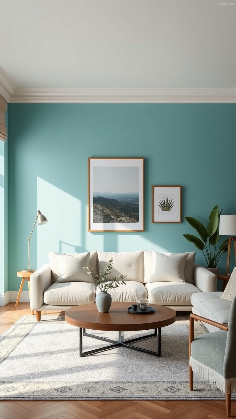 25 Stunning Ideas to Transform Your Living Room with Aqua Colors - 1. Soothing Aqua Walls for a Calm Vibe