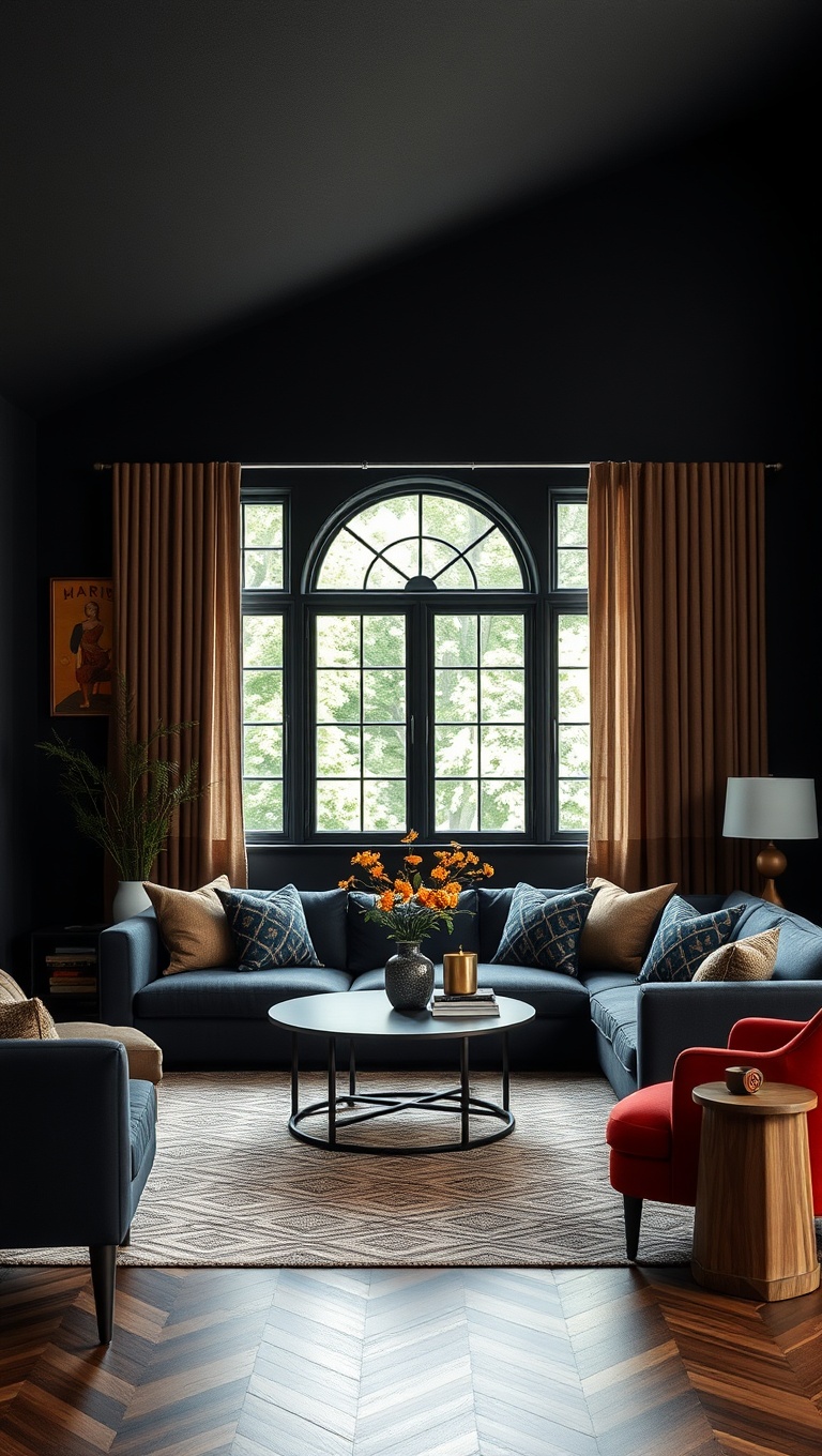 25 Stunning Ideas to Transform Your Black Living Room - Embrace the Drama with Bold Accent Colors
