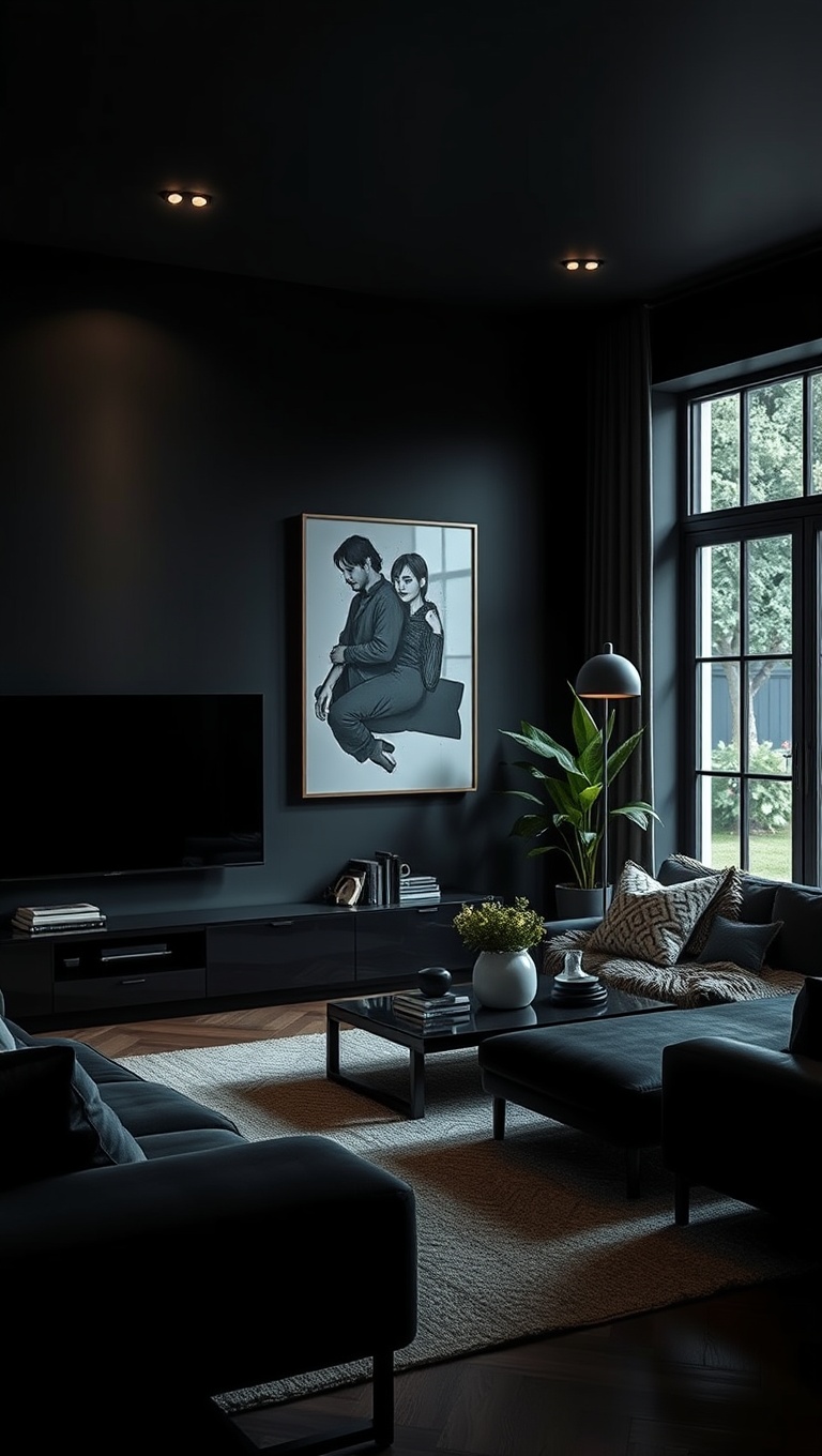 25 Stunning Ideas to Transform Your Black Living Room - 7. Use Statement Lighting to Brighten Up