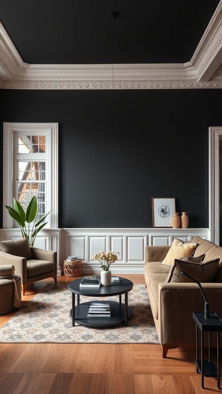 25 Stunning Ideas to Transform Your Black Living Room - 23. Paint a Feature Wall in a Dark Shade