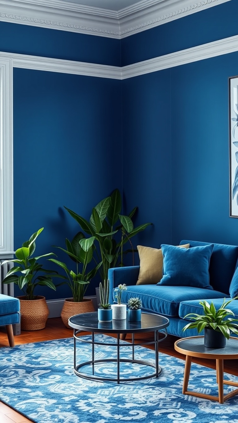 25 Gorgeous Ideas and Inspirations for Blue Living Rooms That Will Make You Smile - 20. Blue Plants and Greenery: Nature’s Best