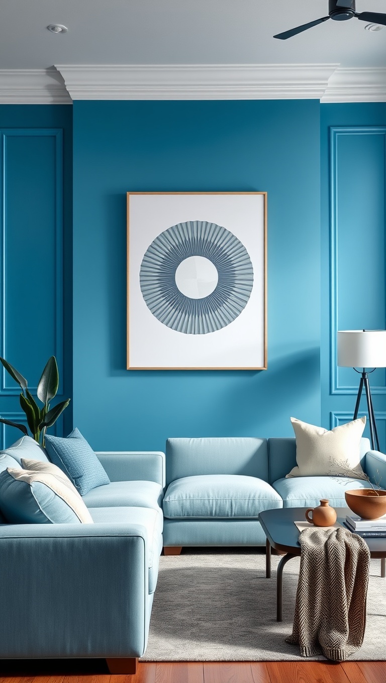 25 Gorgeous Ideas and Inspirations for Blue Living Rooms That Will Make You Smile - 1. Soothing Sky Blue Walls: The Perfect Backdrop