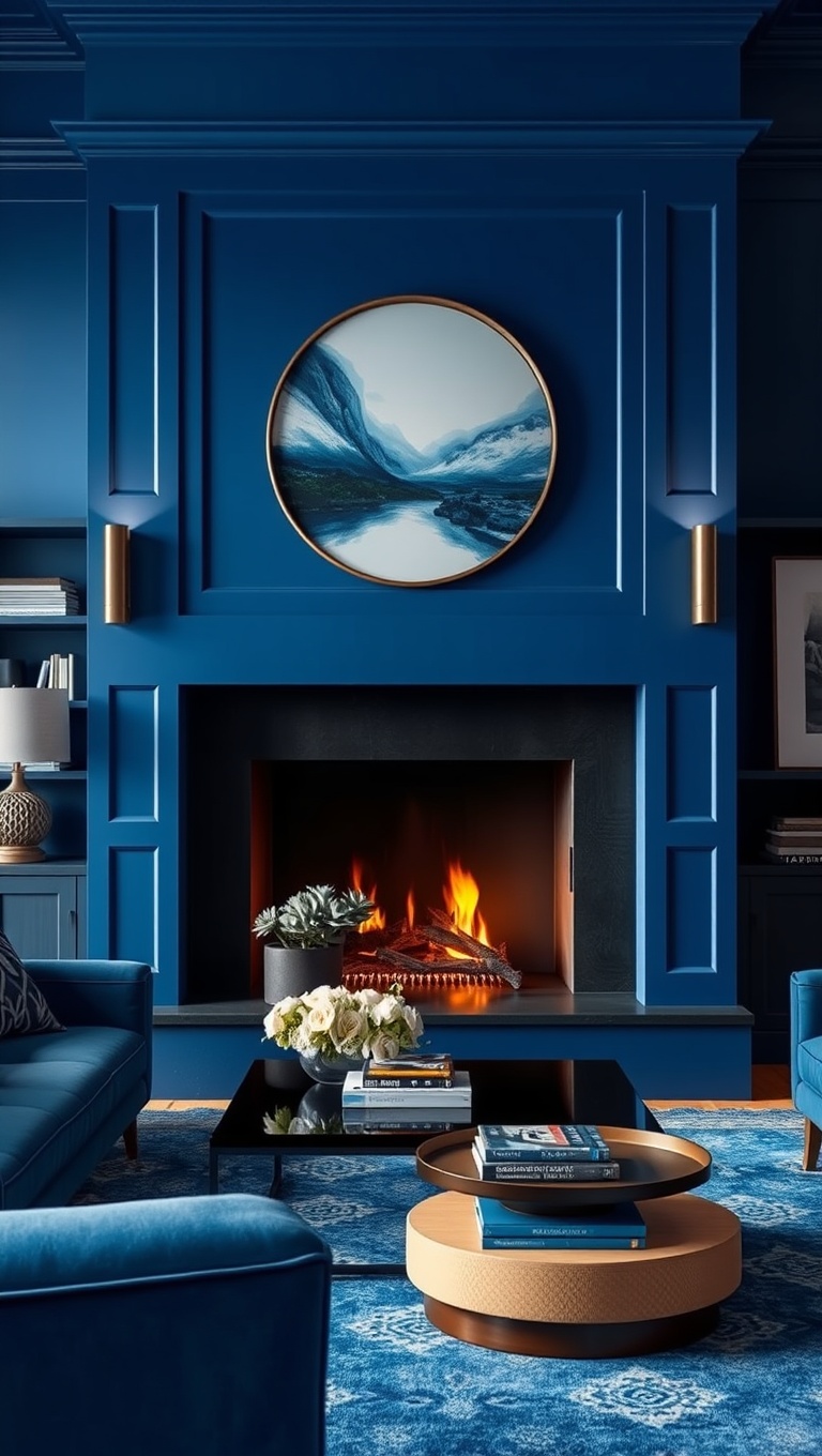25 Gorgeous Ideas and Inspirations for Blue Living Rooms That Will Make You Smile - 23. Statement Blue Fireplaces: Center of Attention