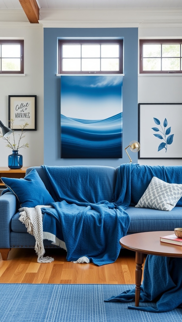 25 Gorgeous Ideas and Inspirations for Blue Living Rooms That Will Make You Smile - 8. Cozy Blue Blankets: For Snuggling Up