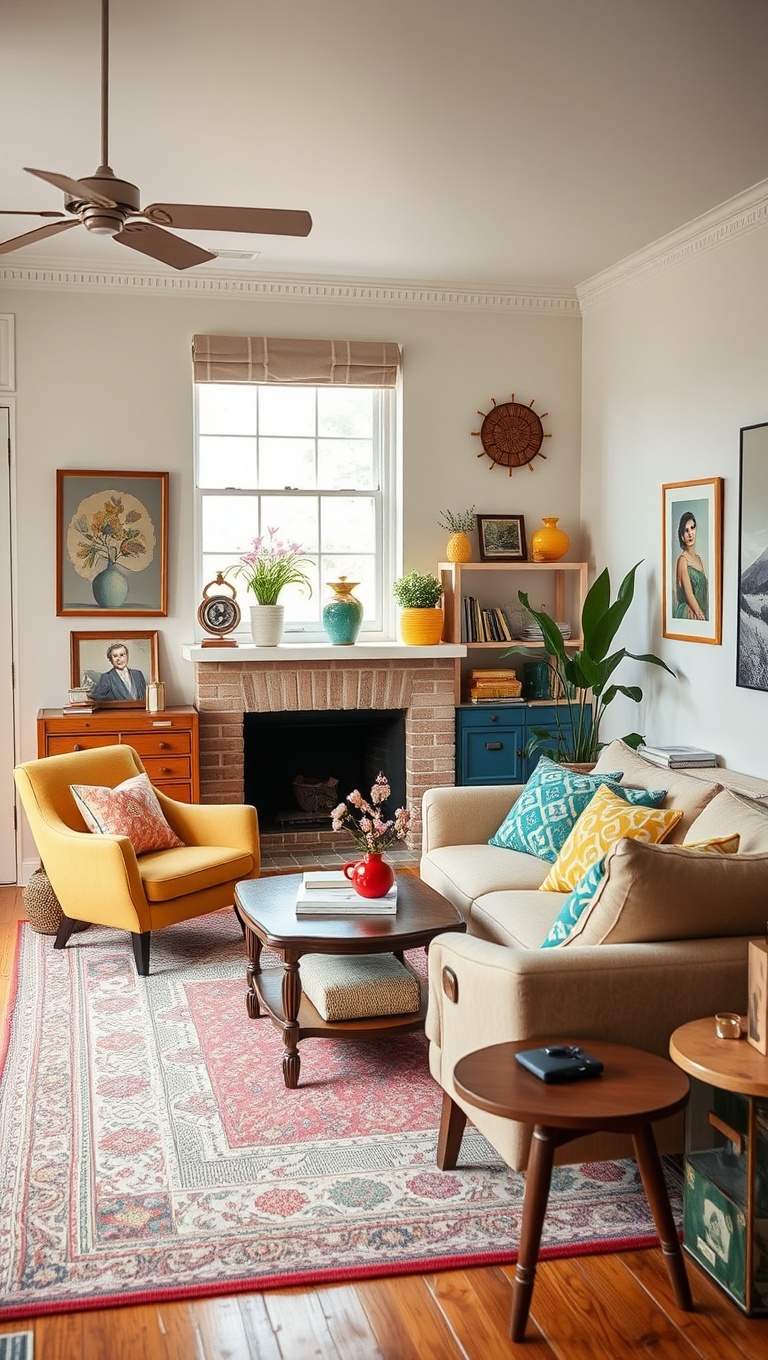 25 Dazzling Ideas to Brighten Up Your Living Room - 24. Showcase Colorful Vintage Finds