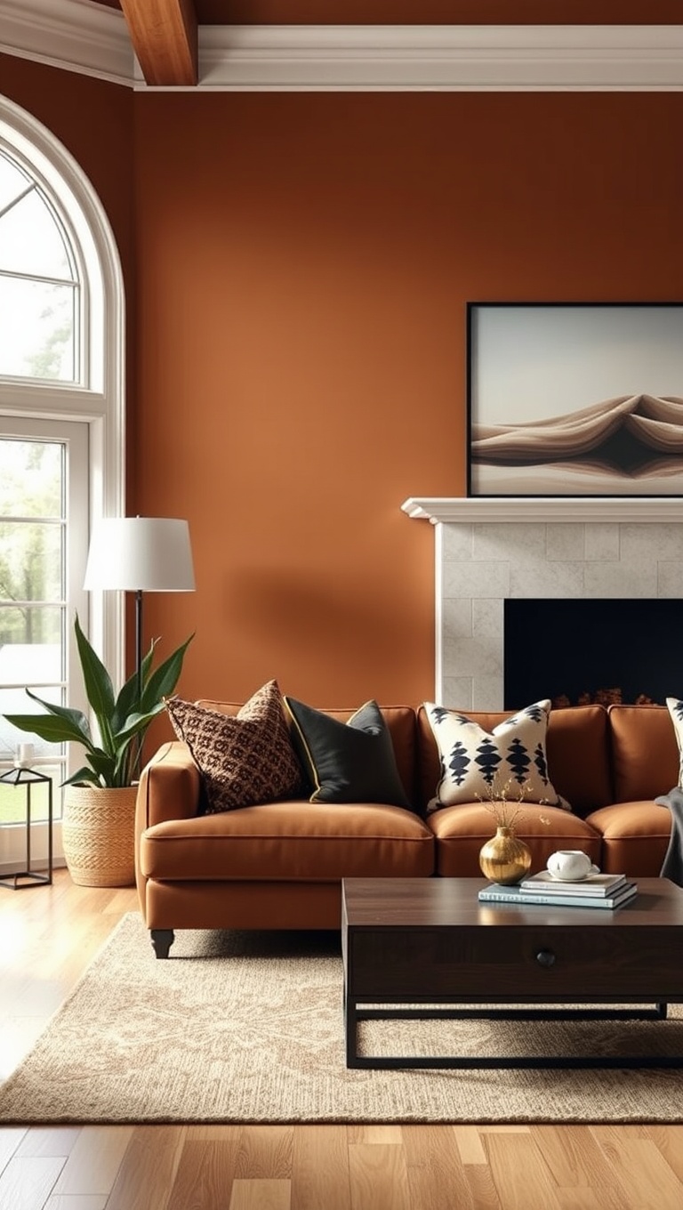 25 Stunning Ideas to Transform Your Living Room with Burnt Sienna Magic - 1. Embrace the Warmth: Accent Walls in Burnt Sienna