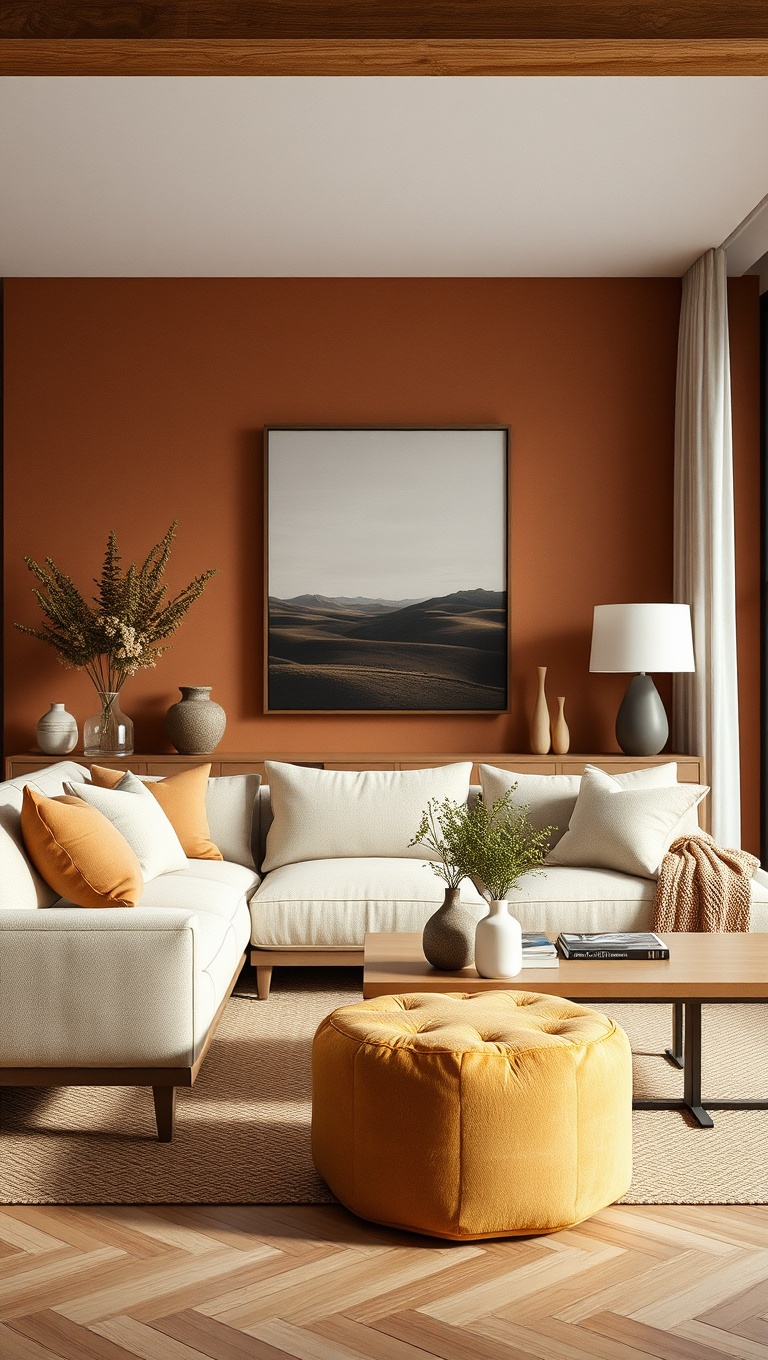 25 Stunning Ideas to Transform Your Living Room with Burnt Sienna Magic - 24. Textural Contrast: Mixing Materials