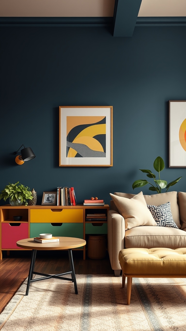 25 Vibrant Ideas to Transform Your Living Room into a Colorful Oasis - 24. Utilize Colorful Storage Solutions