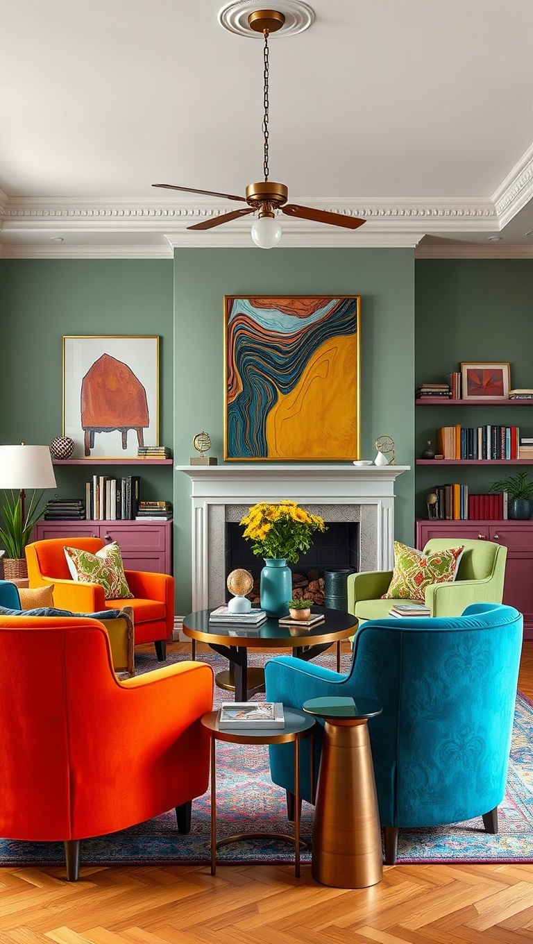 25 Vibrant Ideas to Transform Your Living Room into a Colorful Oasis - 23. Accent Chairs in Striking Colors
