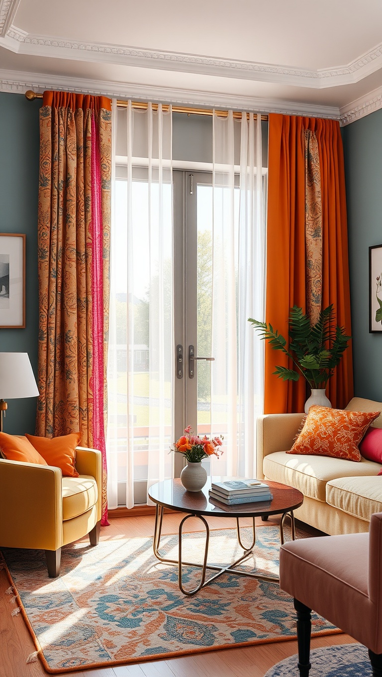 25 Vibrant Ideas to Transform Your Living Room into a Colorful Oasis - 5. Cheerful Curtains to Frame Your View