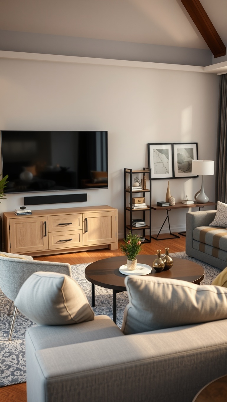 25 Cozy Ideas to Transform Your Living Room into a Comfy Oasis - 24. Install a Media Center with Comfort in Mind