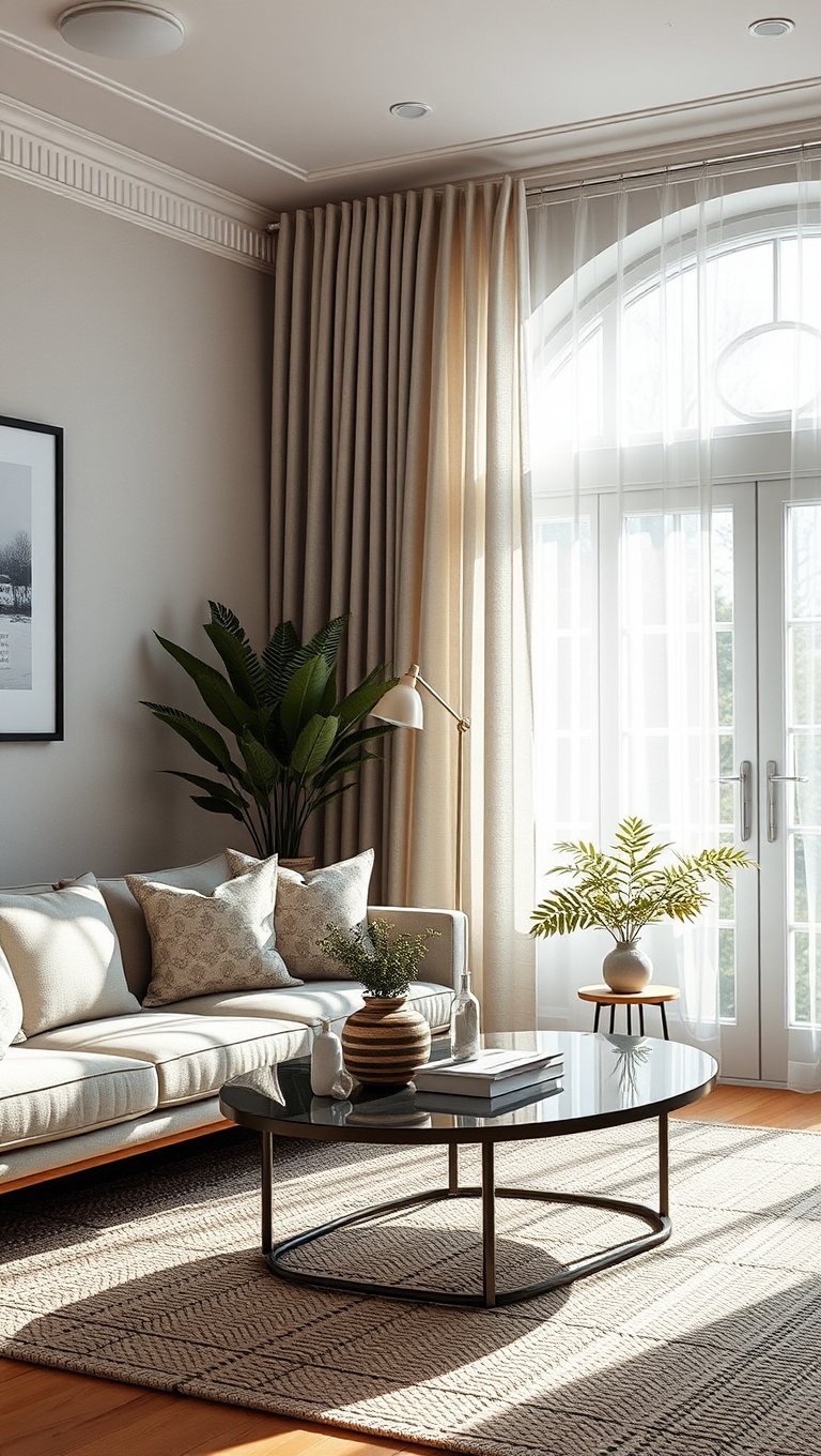 25 Cozy Living Room Ideas to Create Your Perfect Retreat - Window Treatments: Soft Fabrics to Filter Light