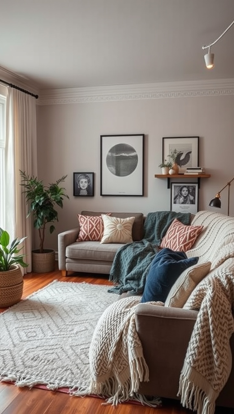 25 Cozy Living Room Ideas to Create Your Perfect Retreat - Cozy Blankets: Drape Them Everywhere