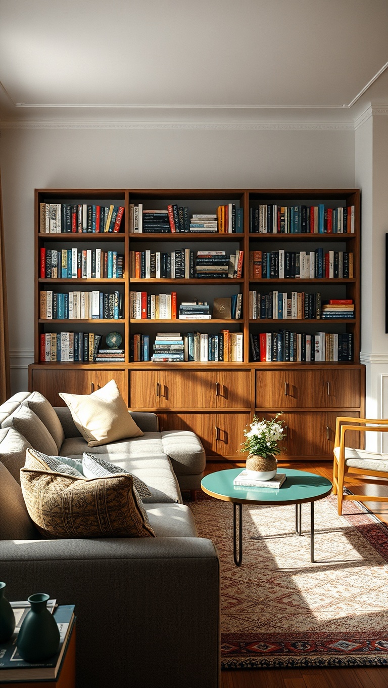 25 Cozy Living Room Ideas to Create Your Perfect Retreat - Bookshelves: Display Your Favorite Reads