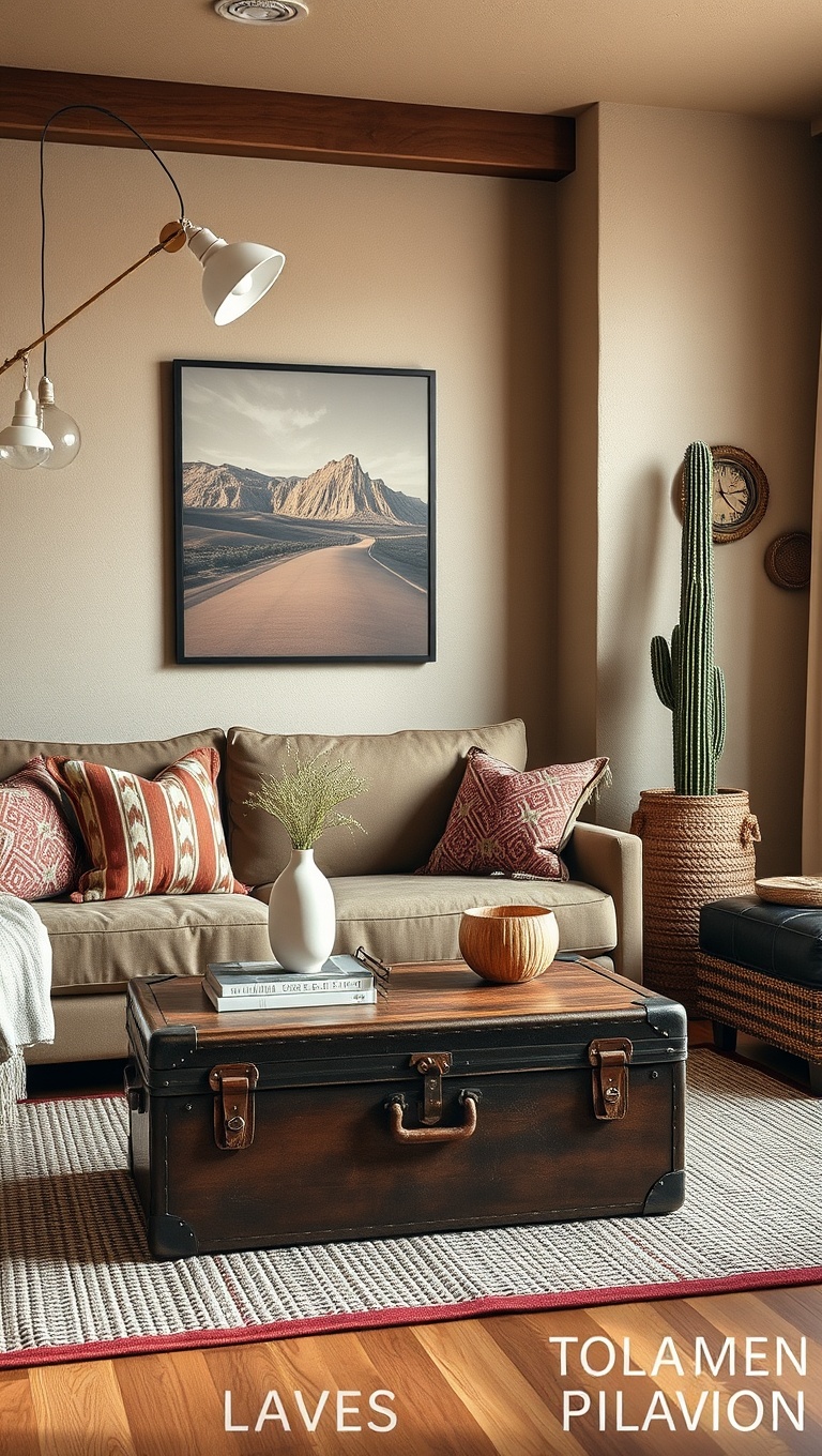 25 Stunning Ideas for a Desert-Inspired Living Room - 24. Incorporate a Vintage Trunk for Storage and Style
