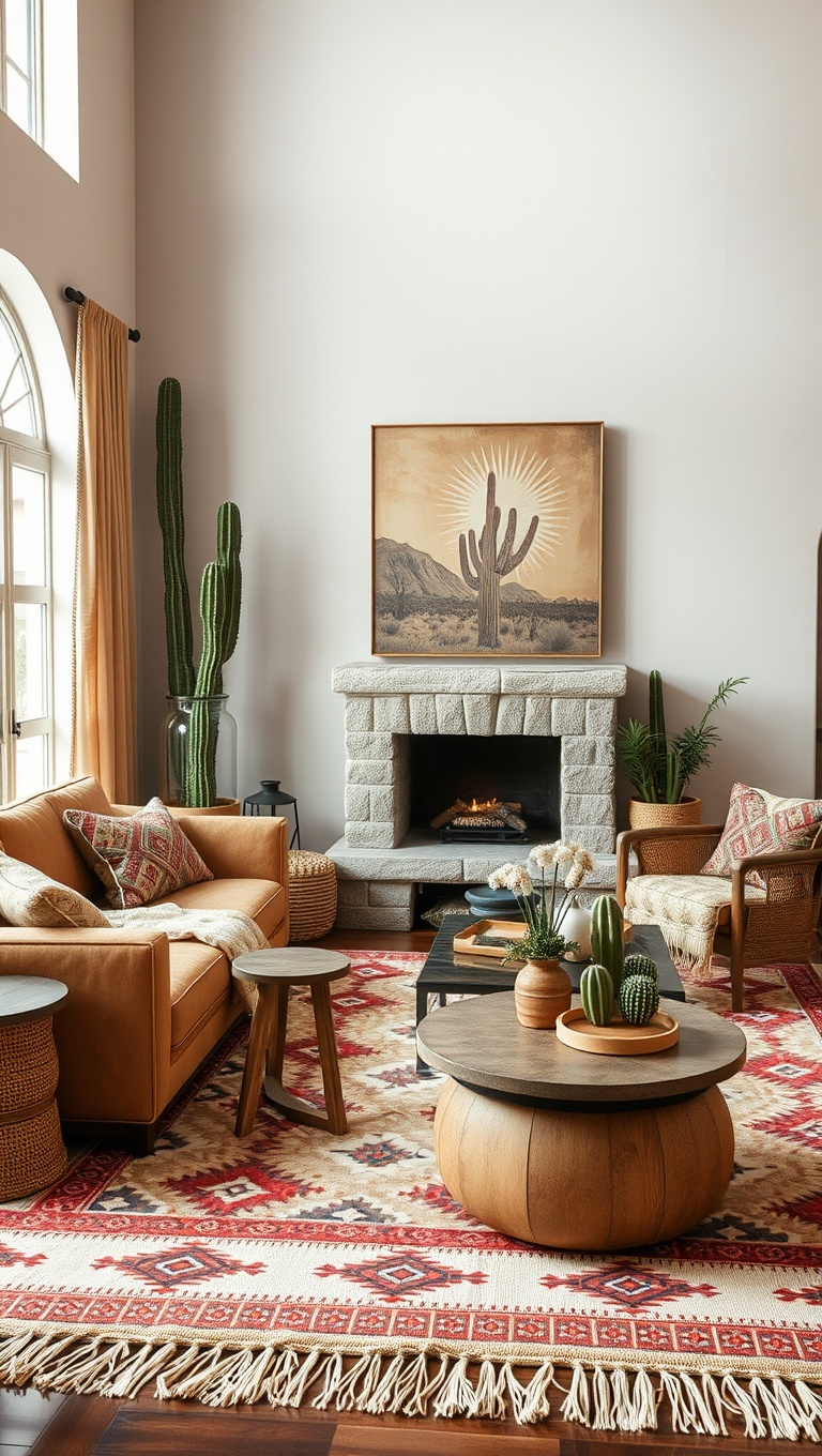 25 Stunning Ideas for a Desert-Inspired Living Room - 16. Incorporate Southwestern Patterns in Textiles