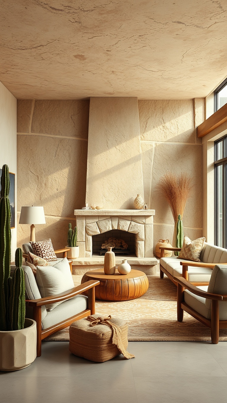 25 Stunning Ideas for a Desert-Inspired Living Room - 7. Use Natural Materials like Wood and Stone