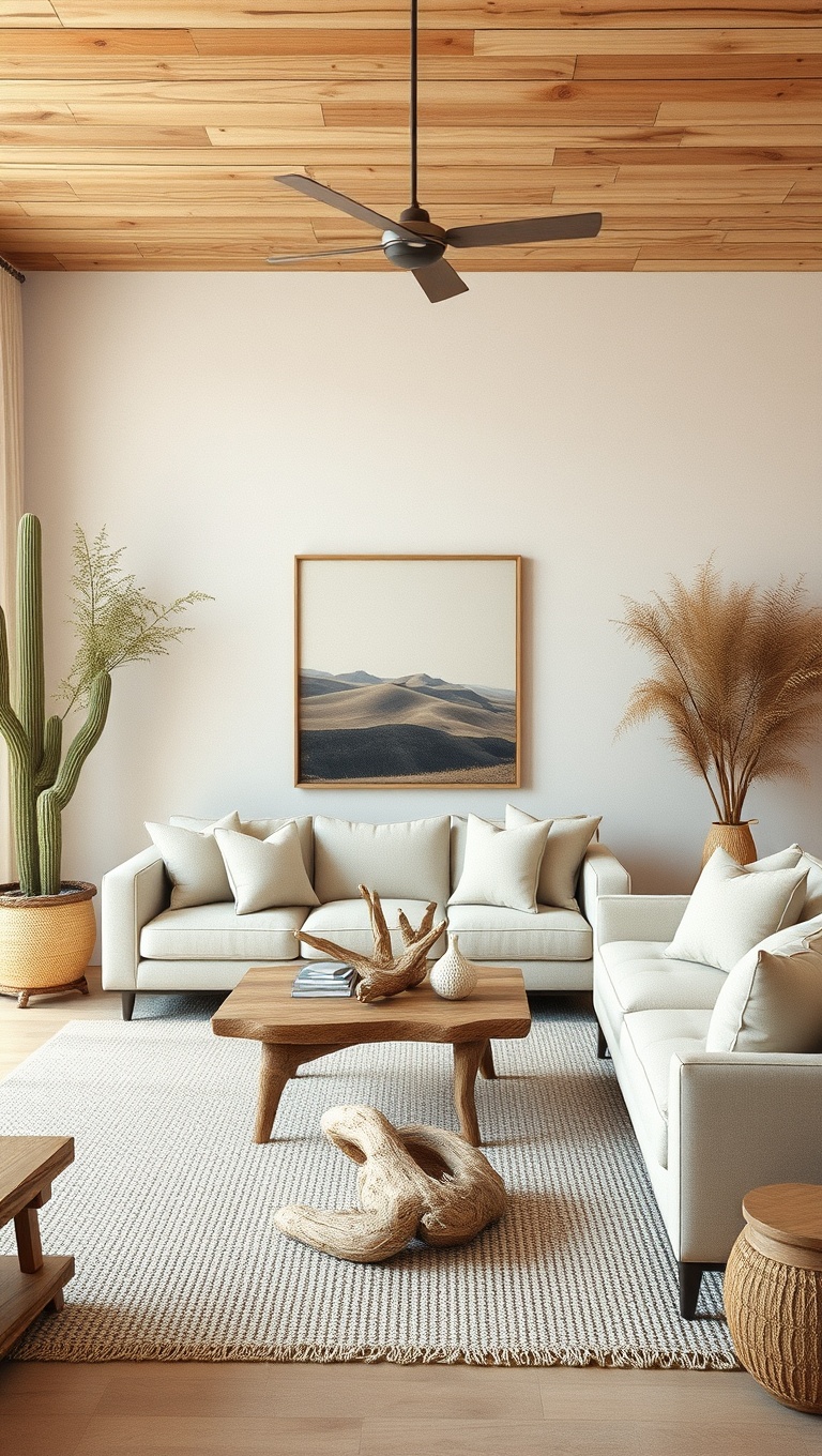 25 Stunning Ideas for a Desert-Inspired Living Room - 18. Use Natural Elements like Driftwood Decor
