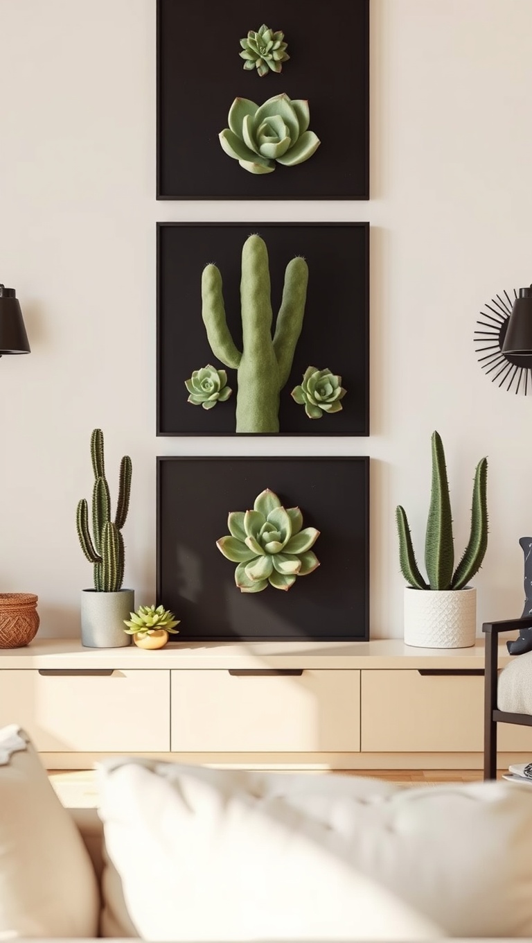 25 Stunning Ideas for a Desert-Inspired Living Room - 8. Incorporate Succulent Wall Art