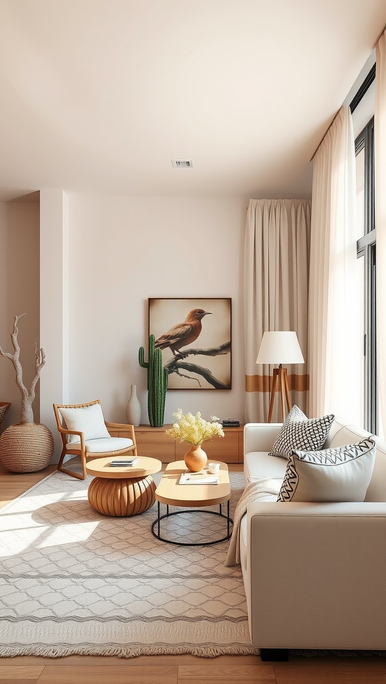 25 Stunning Ideas for a Desert-Inspired Living Room - 9. Choose Light Fabrics for Soft Drapery