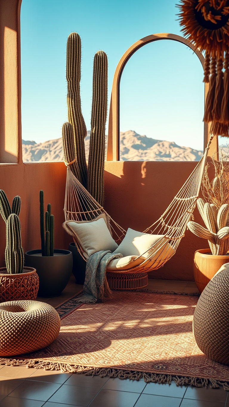 25 Stunning Ideas for a Desert-Inspired Living Room - 5. Create a Cozy Nook with a Hammock Chair