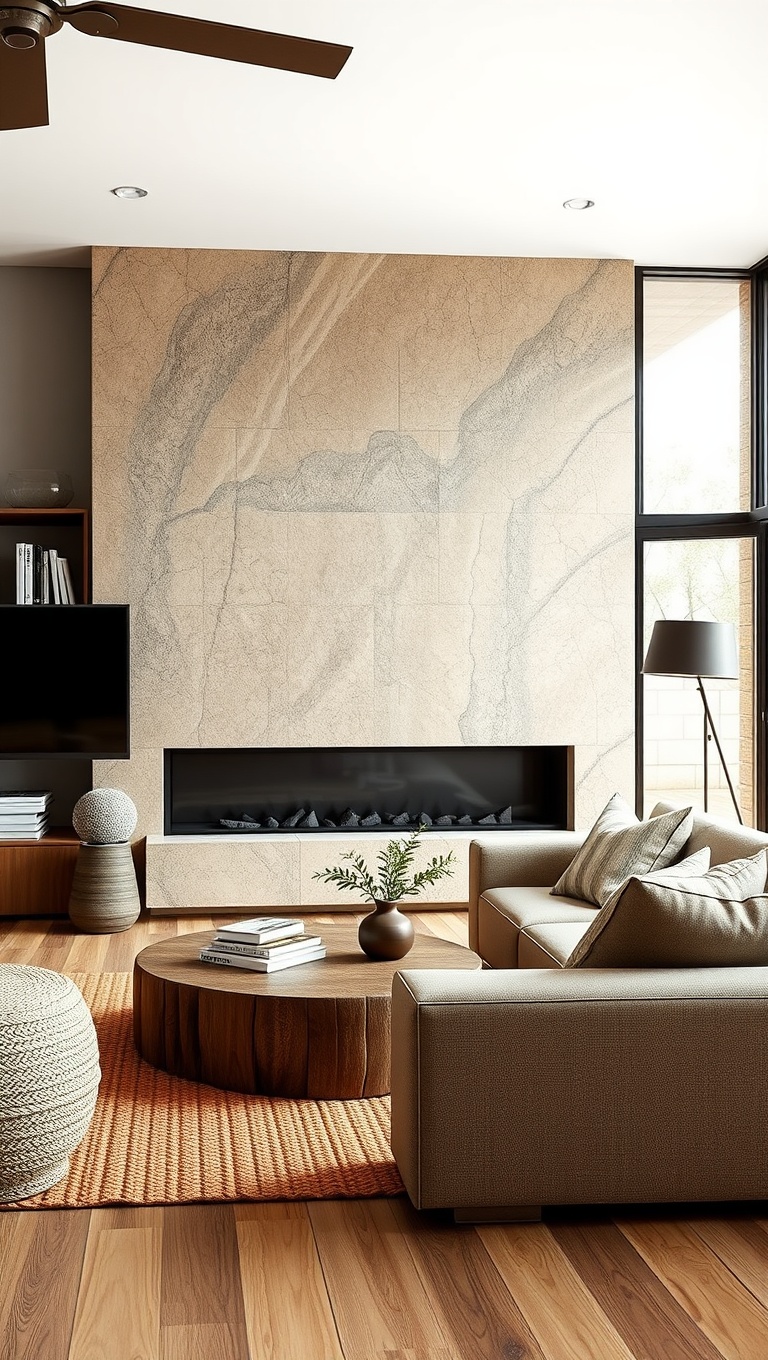 25 Cozy Ideas for Earth Tone Living Rooms That Inspire Warmth and Serenity - 6. Use Stone Elements for a Natural Feel