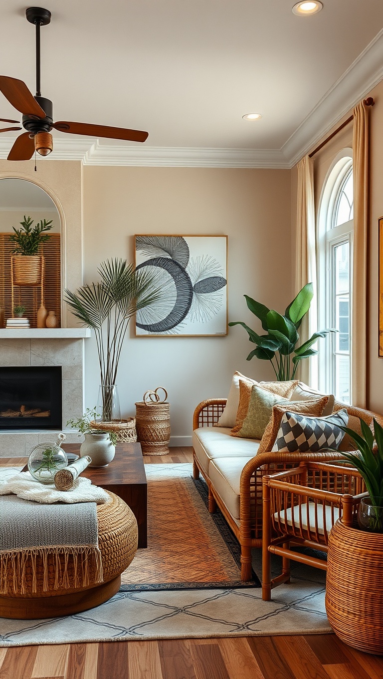 25 Cozy Ideas for Earth Tone Living Rooms That Inspire Warmth and Serenity - 20. Incorporate Rattan or Wicker Elements