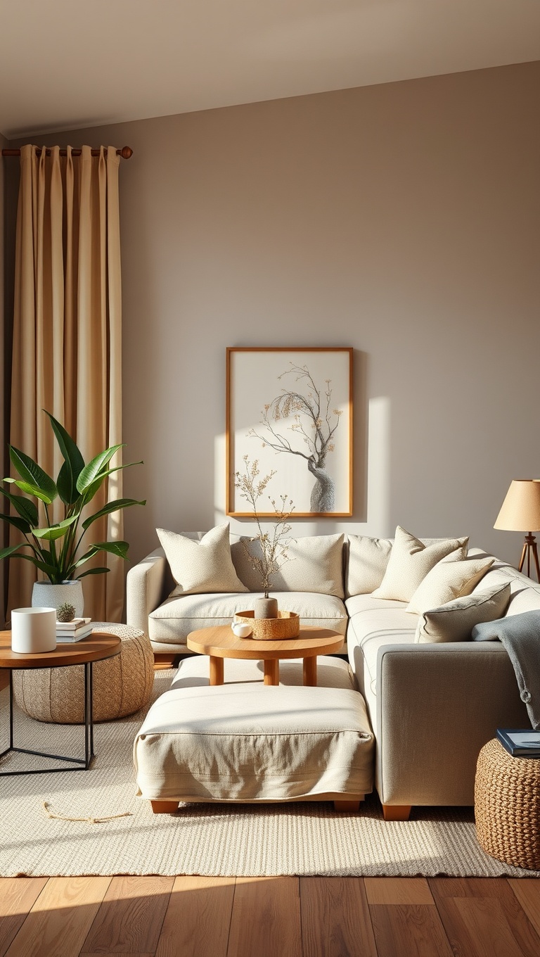 25 Cozy Ideas for Earth Tone Living Rooms That Inspire Warmth and Serenity - 8. Mix and Match Natural Fabrics like Linen and Cotton