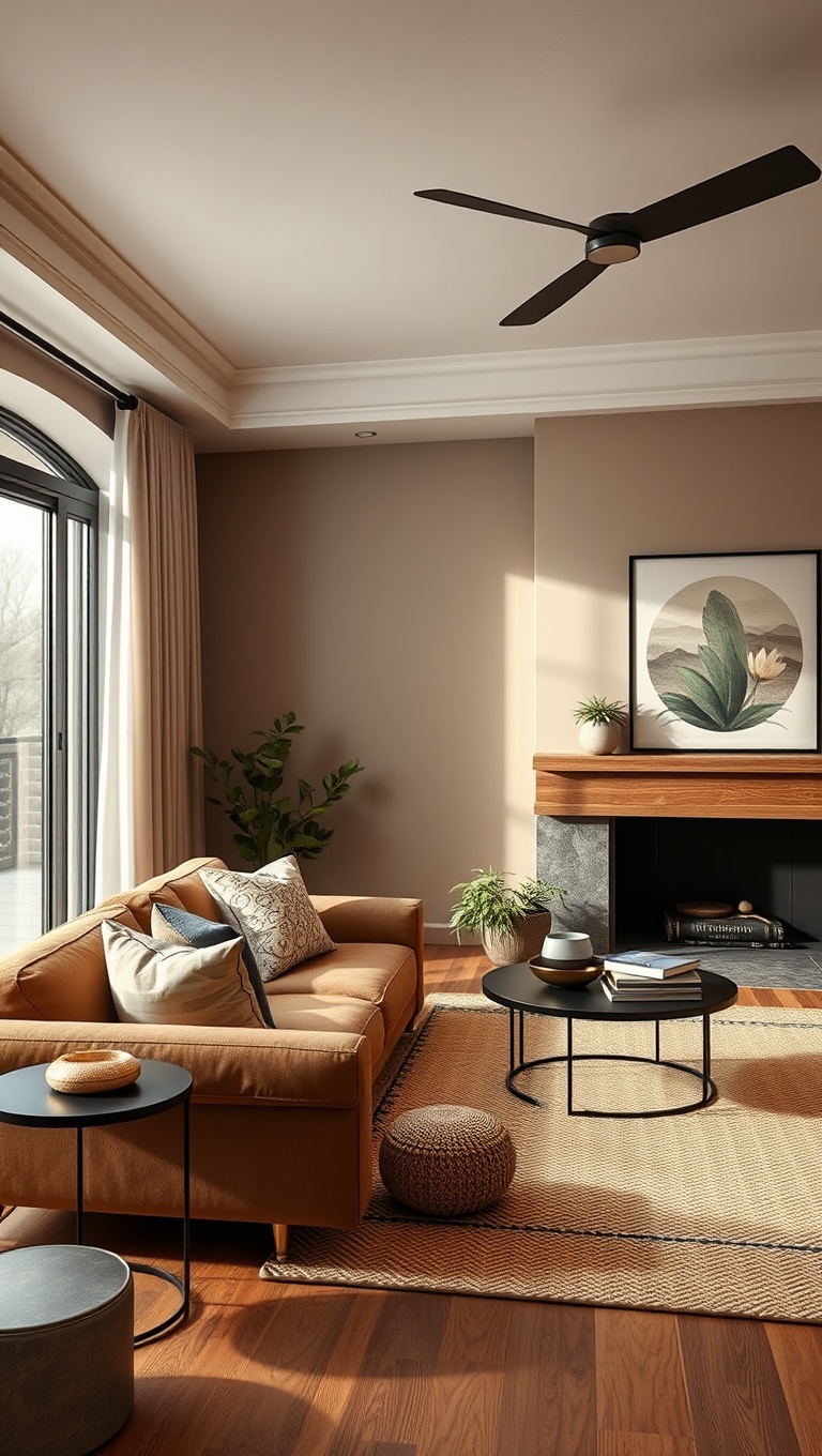 25 Cozy Ideas for Earth Tone Living Rooms That Inspire Warmth and Serenity - 16. Use Metallic Accents for a Modern Twist