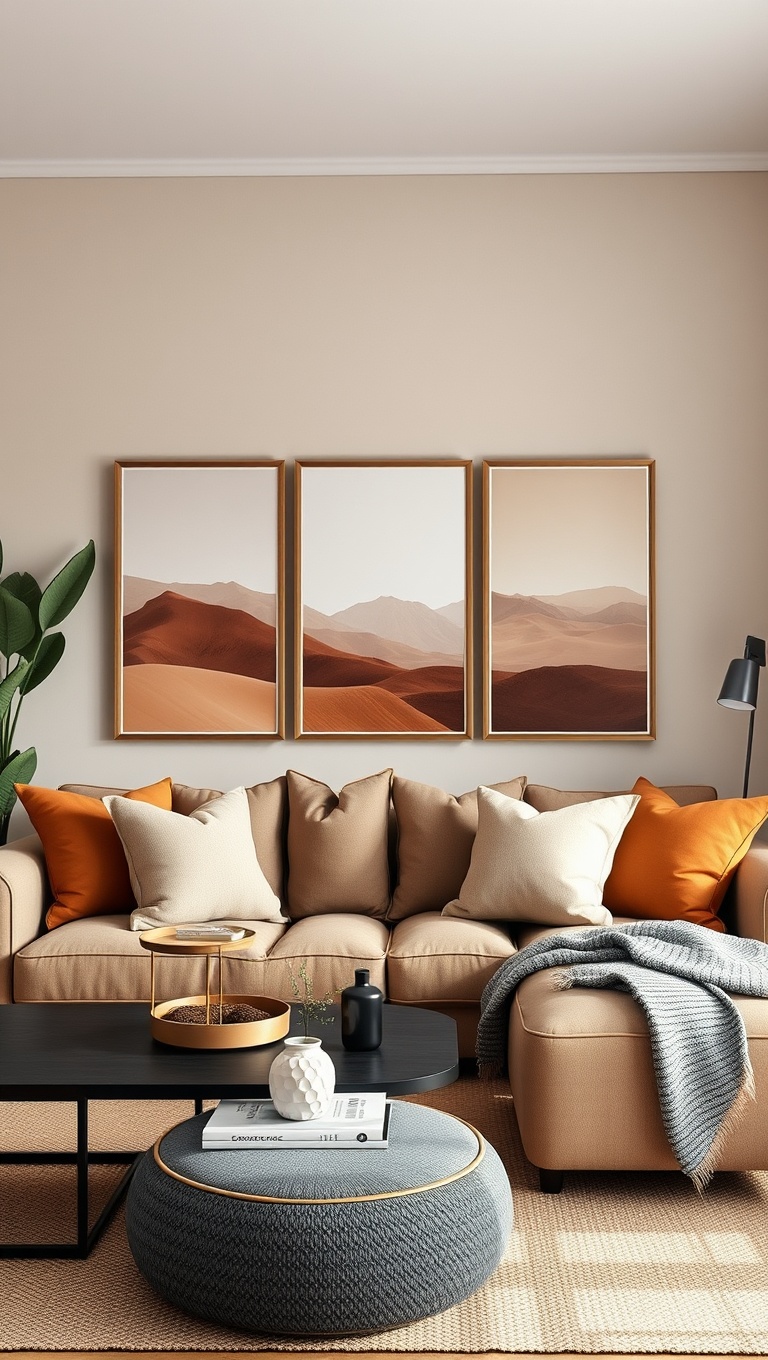 25 Cozy Ideas for Earth Tone Living Rooms That Inspire Warmth and Serenity - 9. Display Artwork with Earthy Color Palettes