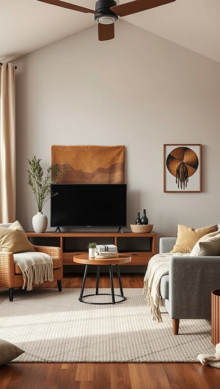 25 Cozy Ideas for Earth Tone Living Rooms That Inspire Warmth and Serenity - 2. Layer in Textures with Woven Throw Blankets