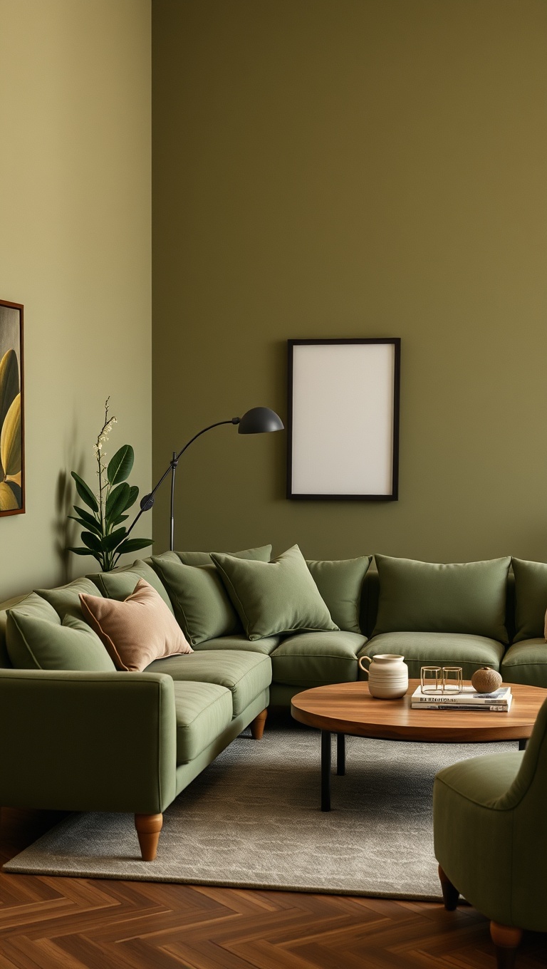 25 Cozy Ideas for Earth Tone Living Rooms That Inspire Warmth and Serenity - 15. Experiment with Shades of Olive Green