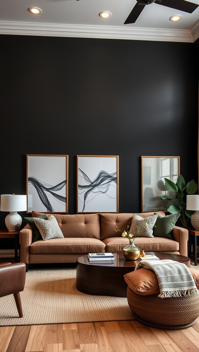 25 Cozy Ideas for Earth Tone Living Rooms That Inspire Warmth and Serenity - 19. Create Depth with Darker Accent Walls